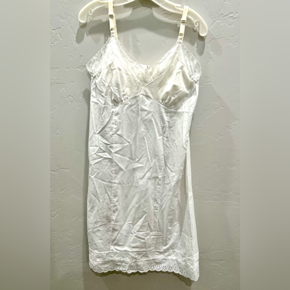 Vintage 36C White Slip Underdress Cami With Floral Trim